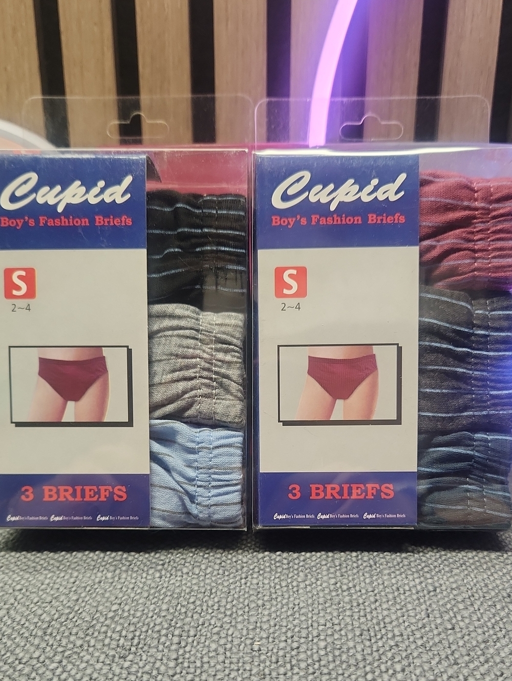 Two Cupid Kids 3-Pack Briefs — Black, Gray, Light Blue